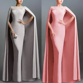 

Sexy Lace Mermaid Arabic Evening Party Dress With Long Train Cape Lace Appliques Beaded Sheer Luxury White Banquet Gowns#J31