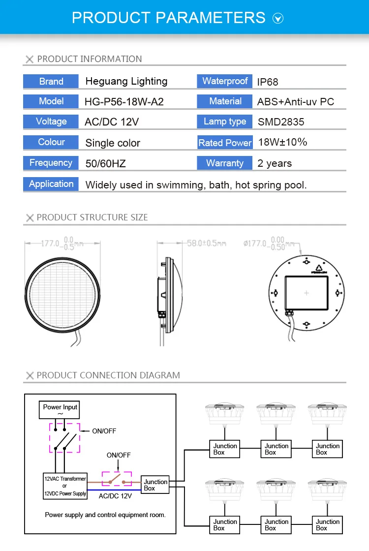 ABS ultra flat par56 swimming pool light 16W 18W single color available