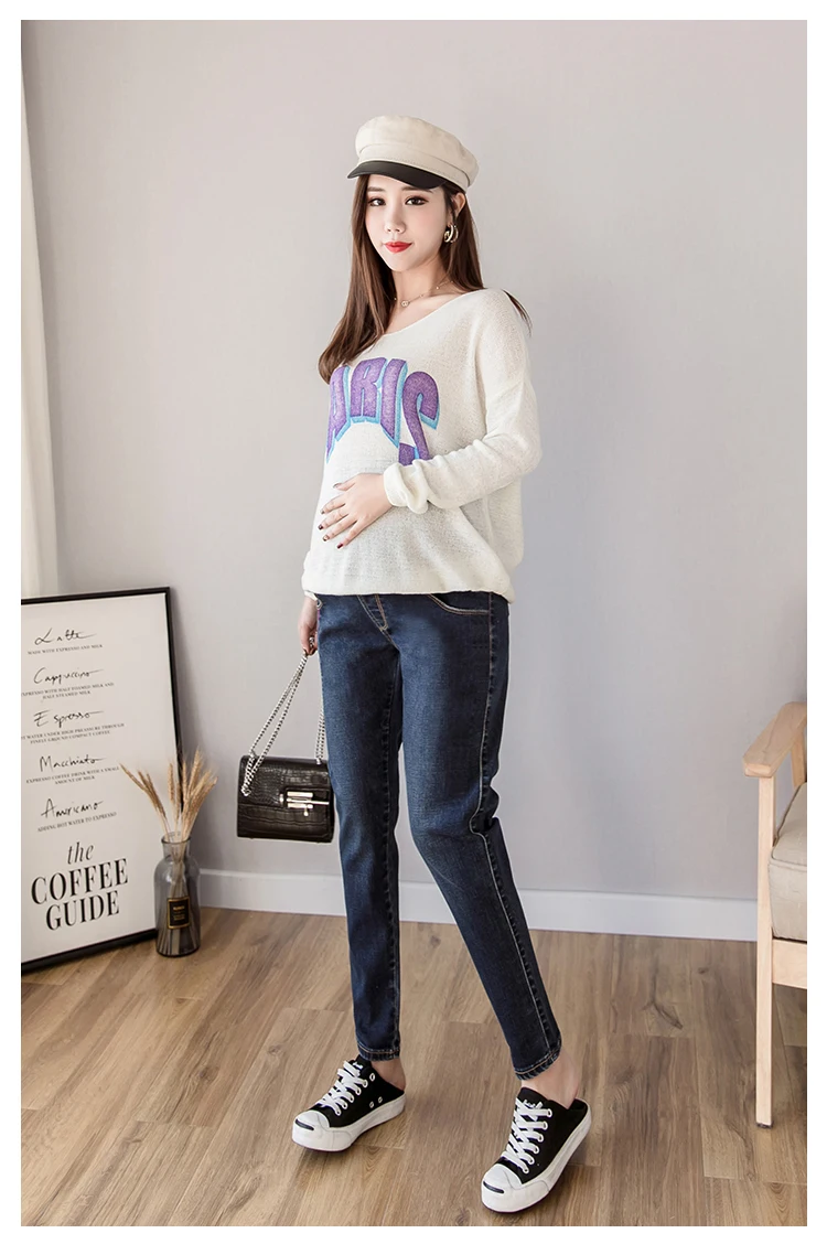 1809# осенние модные джинсовые джинсы-шаровары для беременных, Регулируемые Прямые брюки для беременных женщин, Осенние рабочие брюки для беременных