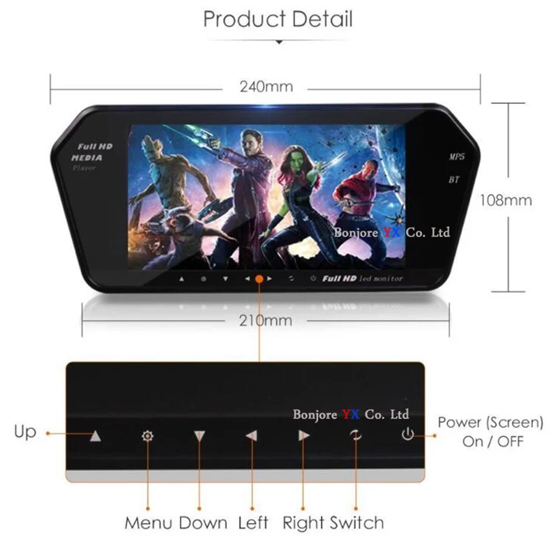 Автомобильный парковочный комплект Koorinwoo 1024x600 Bluetooth TFT ЖК монитор зеркало FM TF USB