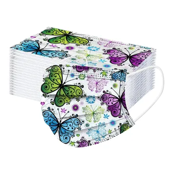 

50pc Adult Disposable Face Mask Butterfly Print Non-woven Mouth Mask With Designs Mascarillas Mouth Caps Masques Mascarilla