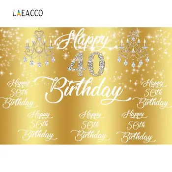 

Laeacco Happy 30th 40th 50th Birthday Party Backdrop Golden Dialonds Candlestick Little Stars Photography Background Photozone