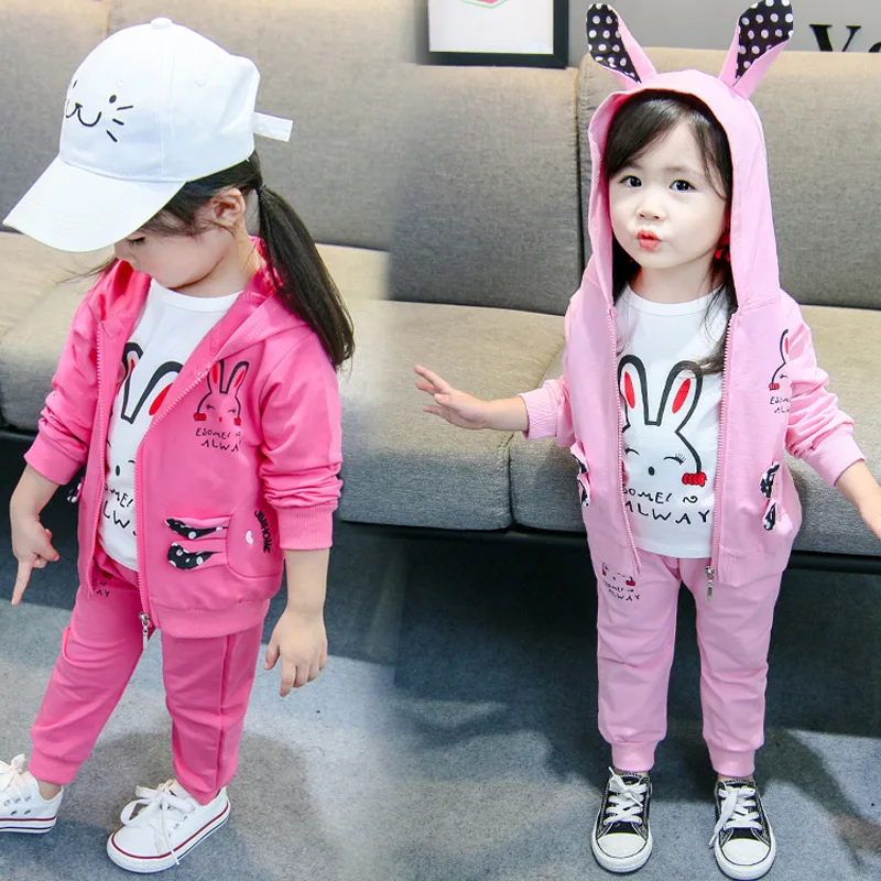 

2019 Spring New Style Korean-style Girls' Sweater Three-piece Set Infants Cardigan Coat Set Spring And Autumn