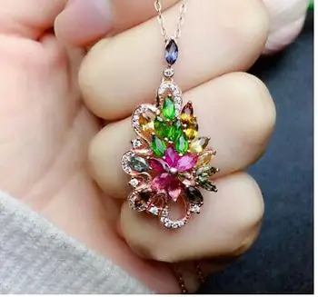 

[MEIBAPJ]WONDERFUL MULTICOLOR TOURMALINE FLOWER PENDANT NECKLACE WITH CERTIFICATE 925 PURE SILVER FINE CHARM JEWELRY FOR WOMEN