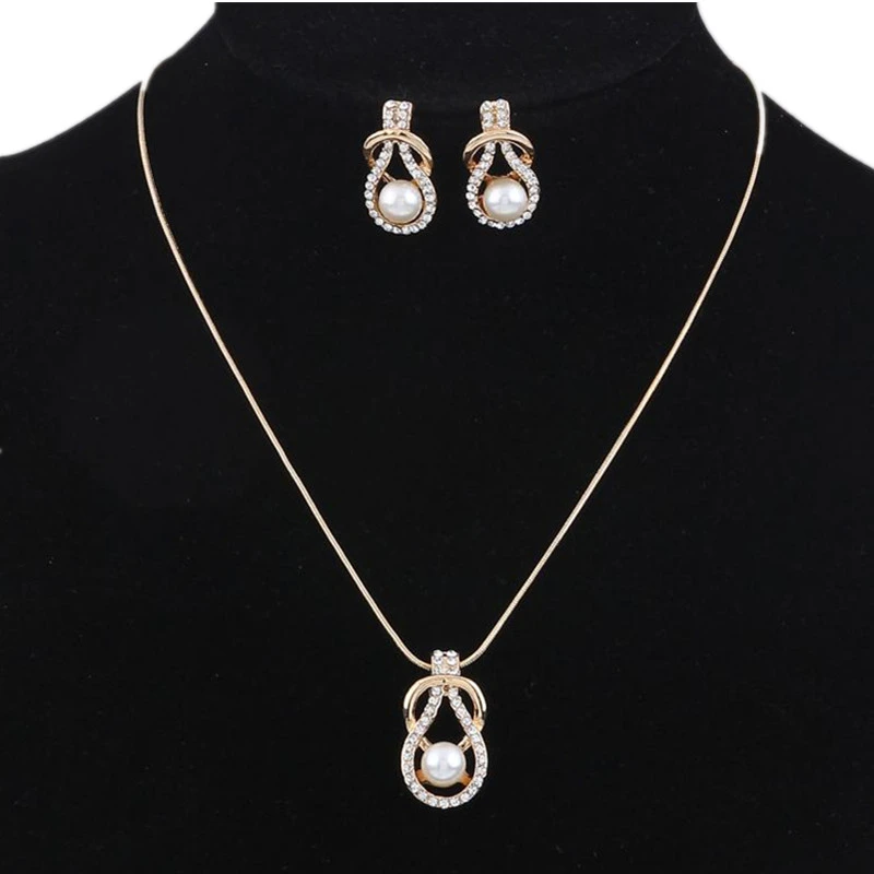 Fashion Trendy Jewelry Sets Gold Plated Imitation Pearl Crystal