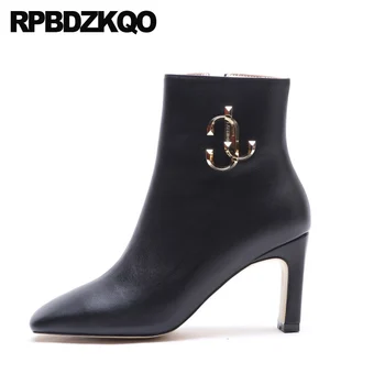 

booties 2019 chunky metal square toe block fall autumn custom women black shoes side zip boots short ankle high heel designer