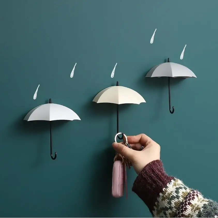 

Dropshipping 3Pcs Creative Umbrella Shape Wall Hook Colorful Key Holder Hanger Holder Wall Hook Kitchen Organizer Accessories