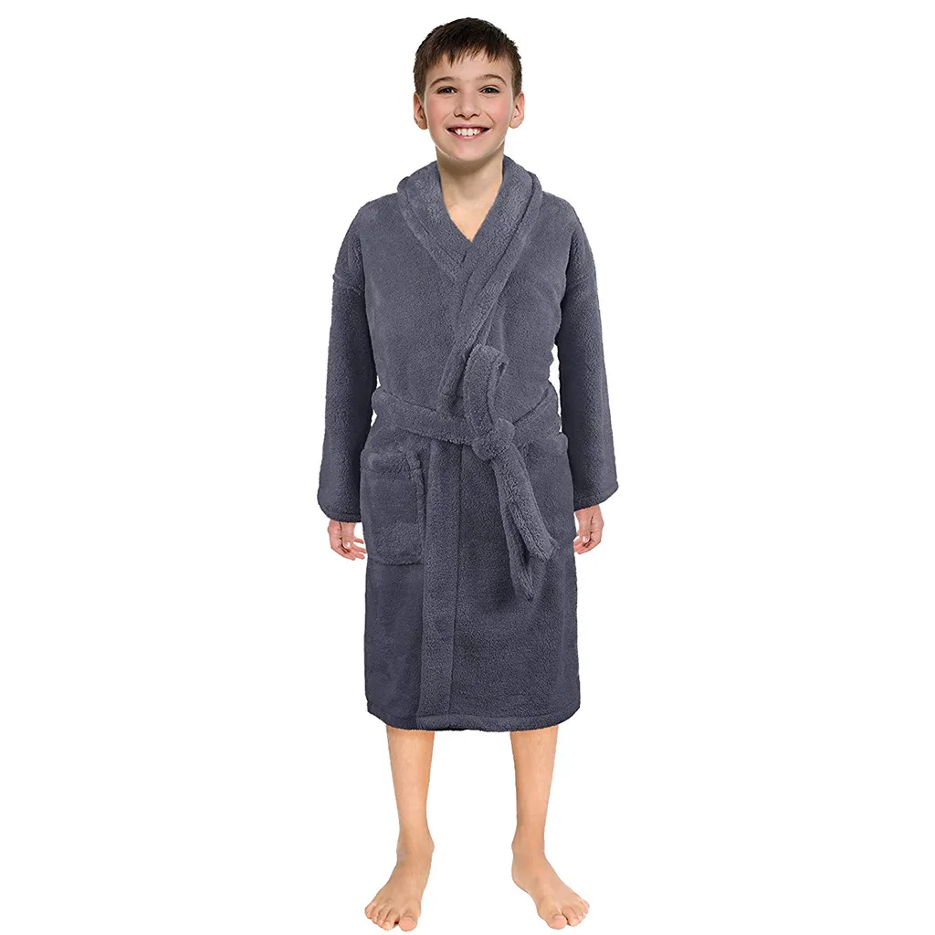 Toddler Kids Robes For Baby Boys Girls Solid Flannel Bathrobes Bath Towel Night-gown Pajamas Sleepwear Children's Clothes 3-12Y Flannel Pajamas Child Bathrobe Kids Robe