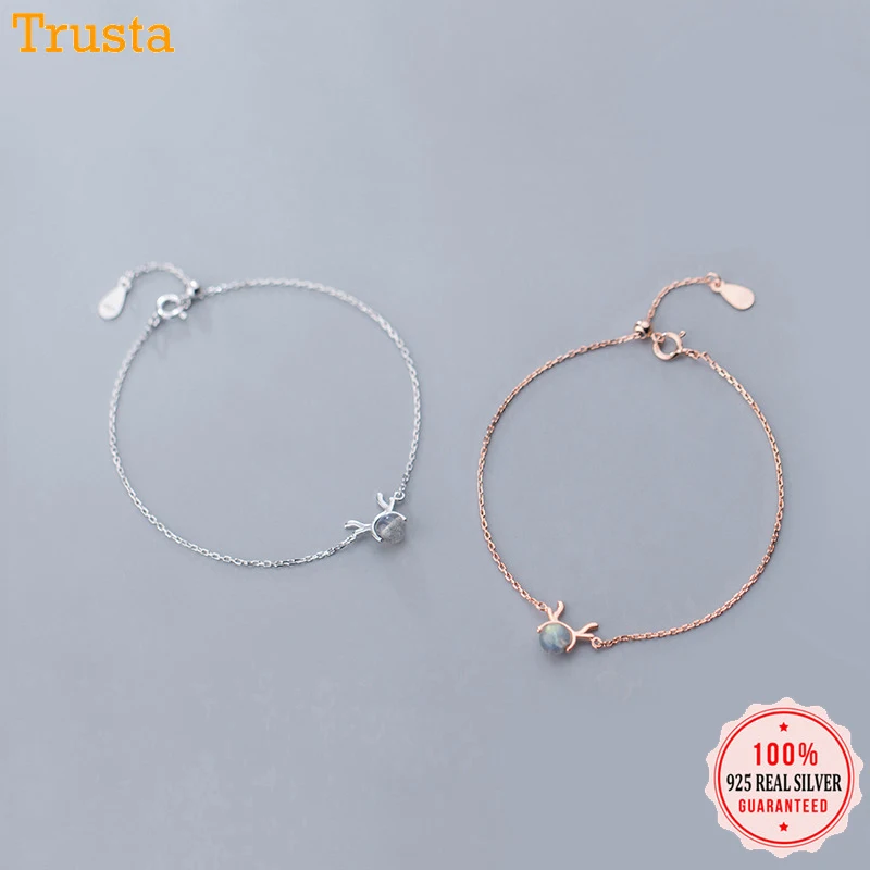Trustdavis 925 пробы Серебряный сладкий лунный камень животное браслет «Олень» для женщин свадебный подарок ювелирные изделия из стерлингового серебра DA430