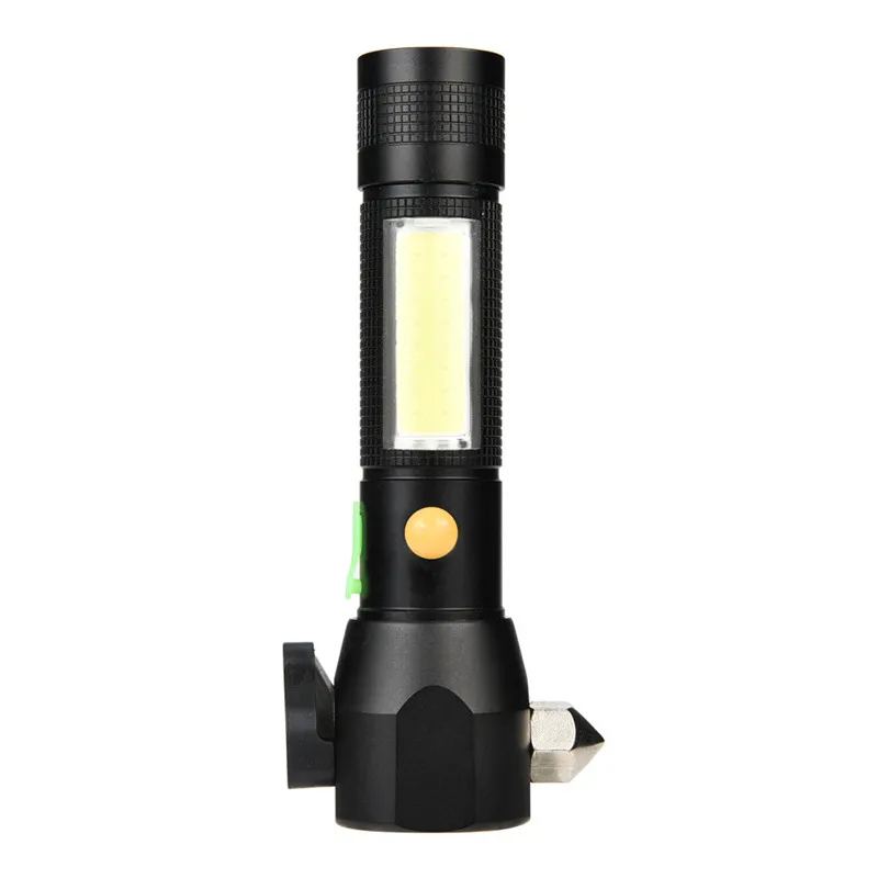 USB Charge T6+COB LED Flashlight Escape Hammer XML Torch Lamp 18650 3 Modes Safety& Survival 8.5