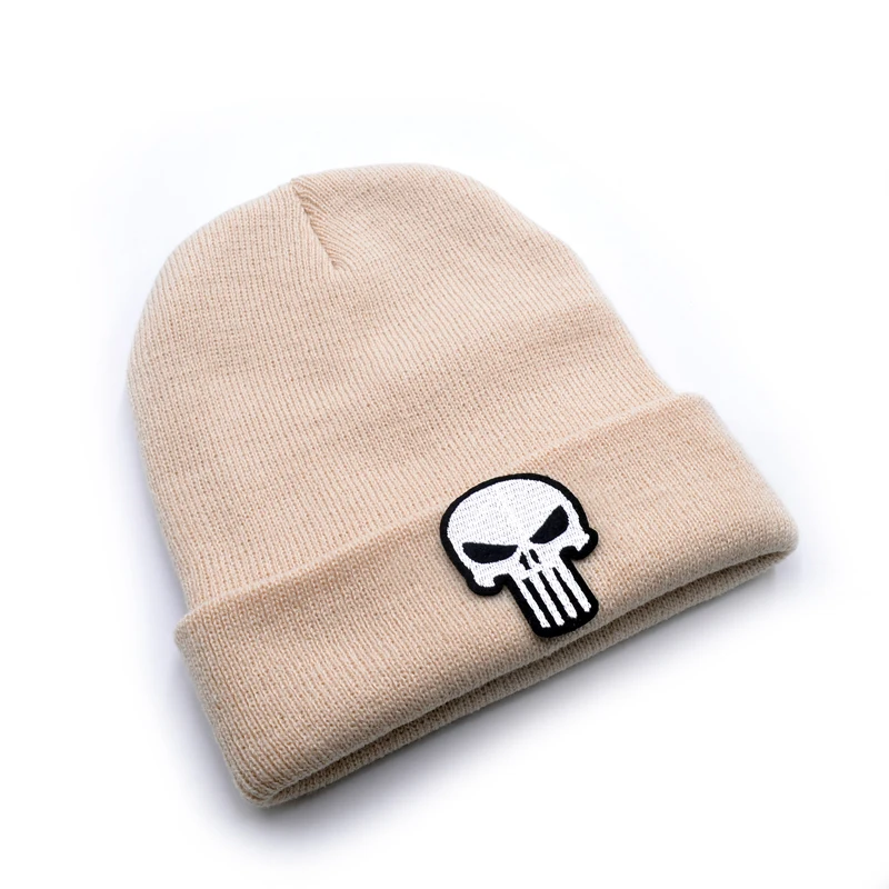 The Punisher logo Wool Beanies 6 colors Knit Men Winter Hats For Men Women Beanie Warm hat Crochet hat cotton hat - Цвет: Хаки
