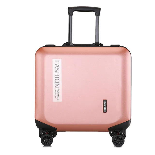 Rose gold Чемодан pc рулевой тяги универсальные колеса 18 дюймов 48Л для мужчин и женщин Открытый чемодан - Цвет: Rose gold