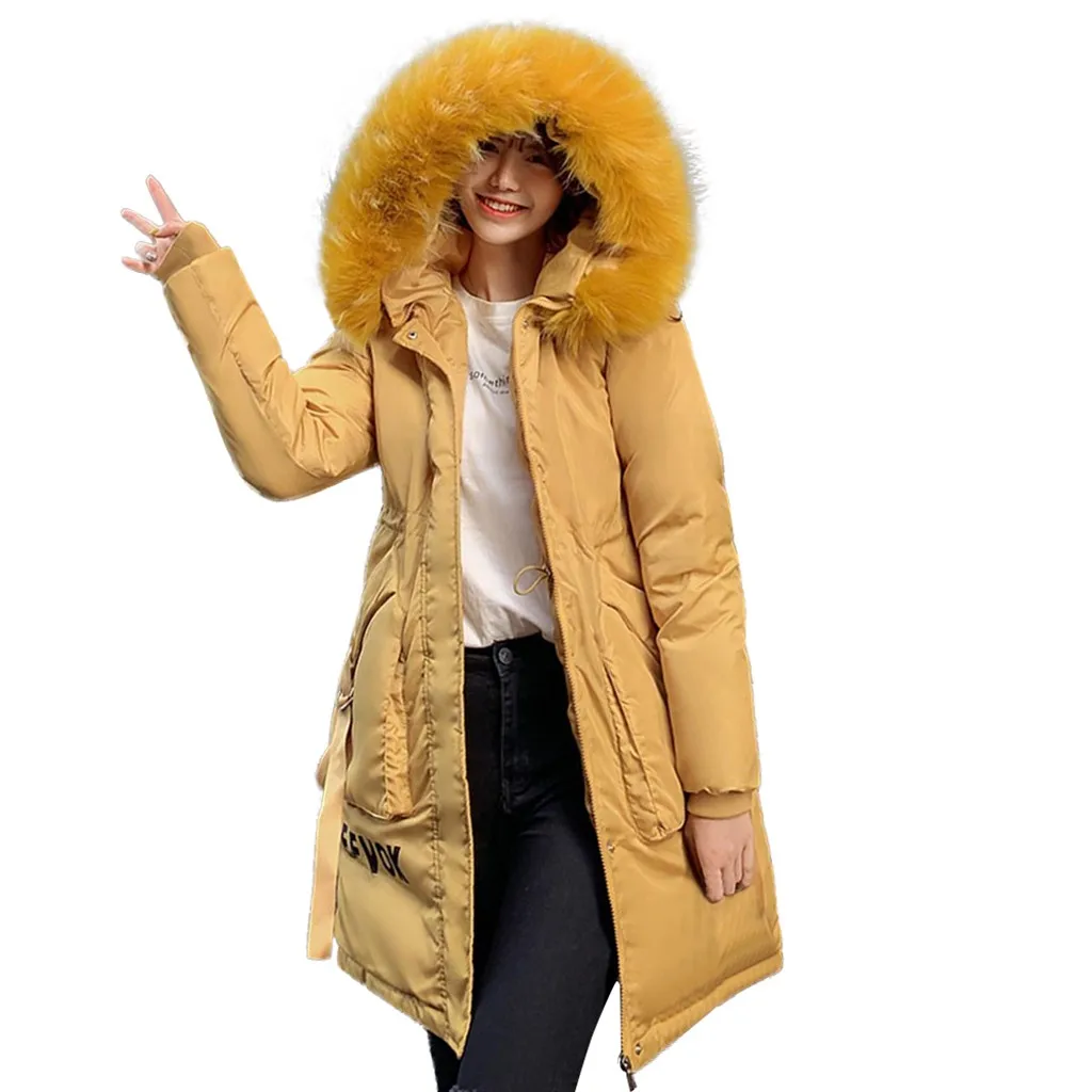 Длинные куртки с хлопковой подкладкой, пальто с капюшоном на молнии, зимнее пальто с надписью E. EVOK, женская модная верхняя одежда, женская зимняя хлопковая стеганая куртка - Цвет: YE