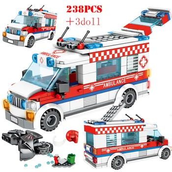 

City Pizza Ice Cream Ambulance Truck Vehicle Building Blocks Friends Street View Figures Enlighten Bricks Children Toys Gifts
