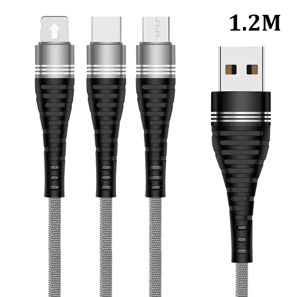 3 в 1 USB зарядное устройство кабель для передачи данных 2.4A Быстрая зарядка для iPhone 7 8 6 X XS XR для samsung для Xiaomi Redmi 7 прочный телефонный кабель
