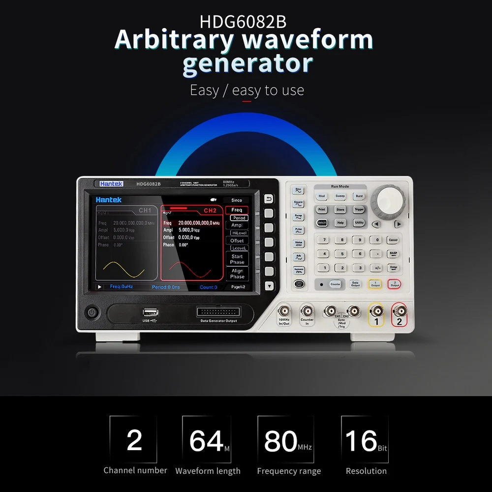 Hantek Arbitrary Function Waveform Generator HDG6082B 2 Channels 80MHz with 32 Types Automatic Measurement Functions