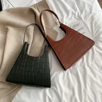 

Retro Casual Bags for Women 2020 Summer Female Stone Pattern Shoulder Handbag PU Leather Lady's Solid Totes Bucket Axillary Bag