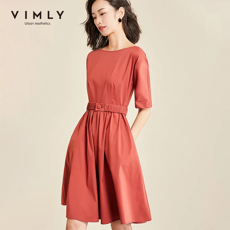Женское плиссированное платье Vimly винтажное весенне осеннее однотонное