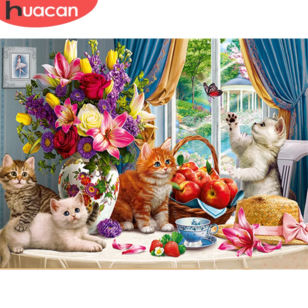 HUACAN 5D DIY Алмазная вышивка крестиком продажа Кошка Животное картина цветок стразы