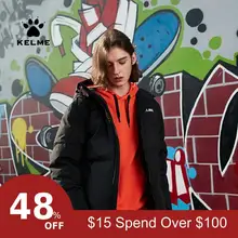 KELME, мужской спортивный тренировочный Зимний пуховик, теплое пальто с капюшоном, средней длины, уплотненное пальто 36841004
