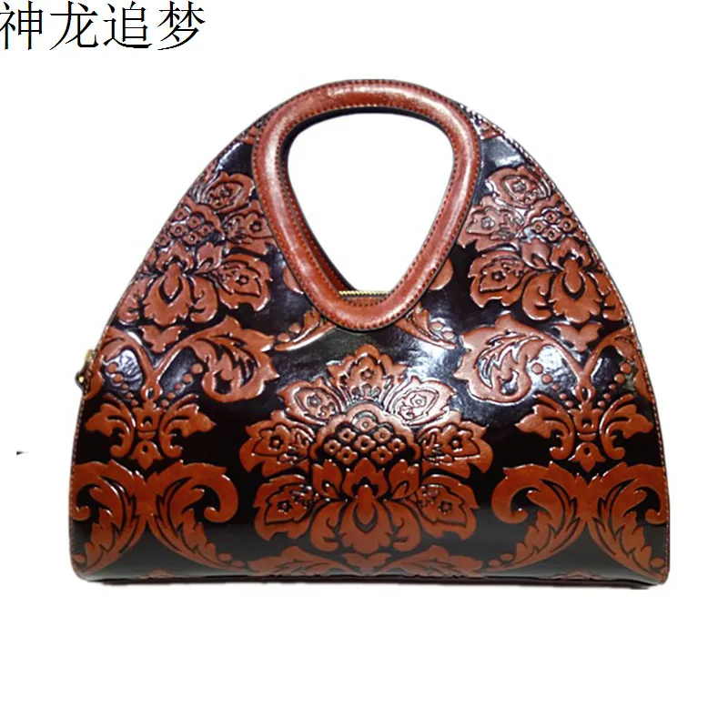 

Retro Women Totes Handbag Pu National style Bag Women's Single Shoulder Bags Female Chinese STYLE Flower Retro Embossing Handbag
