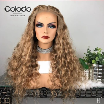 

Colodo 180% Density Curly Lace Front Wig Glueless Brazilian 360 Lace Frontal Wig 26" Remy Human Hair Blonde Wig With Baby Hair