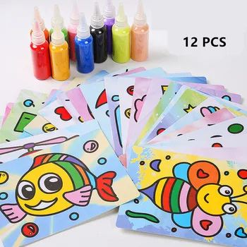 

NEW 12Pcs/Set Sand Painting Toy Children Kids Drawing Board Sets Toys Sand Pictures Kid DIY Crafts Education Toy