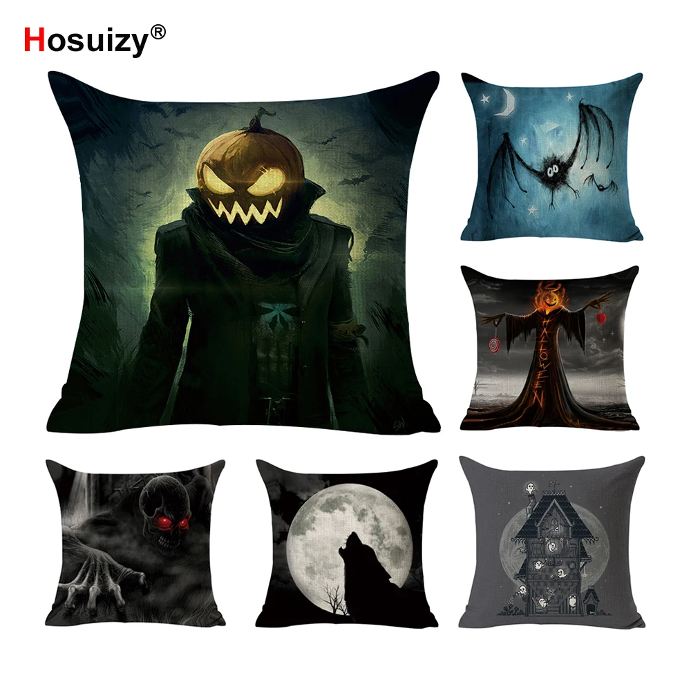 

Nightmare Before Christmas Decorative Cushion Covers 45x45 Linen Fabric Pumpkin Spider Wolf Black Vintage Sofa Throw Pillow Cover