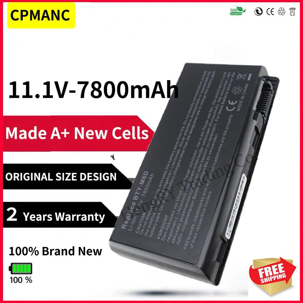 Cpmanc 7800mah Células de Bateria do Portátil para Msi Bty-m6d Gt783h Gx660 Gx660dx Gx70h Gx780r Gt70 Gt760 Gt60 7800mah