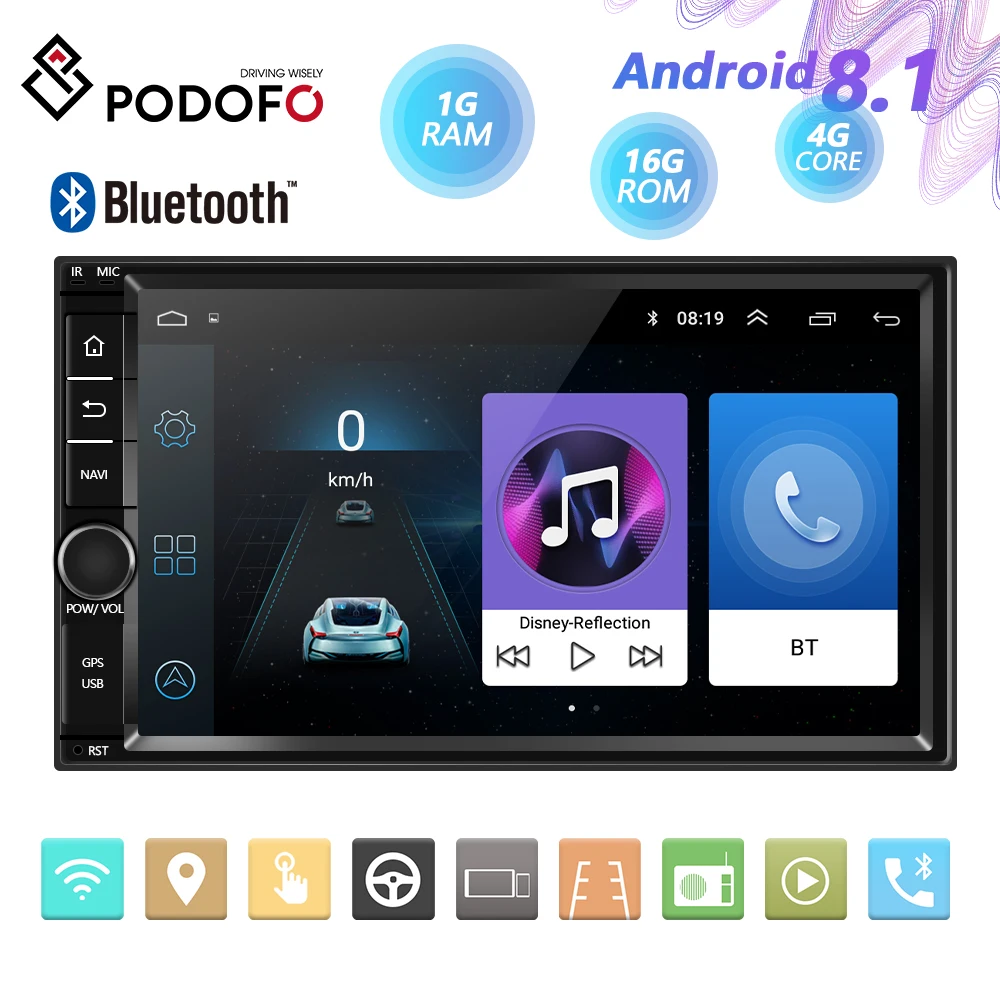 Автомобильный мультимедийный плеер Podofo стерео система на Android с FM радио Bluetooth GPS Wi