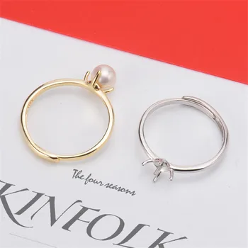 

S925 Sterling Silver Adjustable Ring Settings Base Blank Jewelry Findings Fit Half Hole Pearl DIY Women Ring Making Accessories