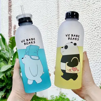 

1000ml Cute Bear Plastic Water Bottle Leak-proof Large Capacity Bottle for Water Transparent Frosted Juice Cup Water Cup
