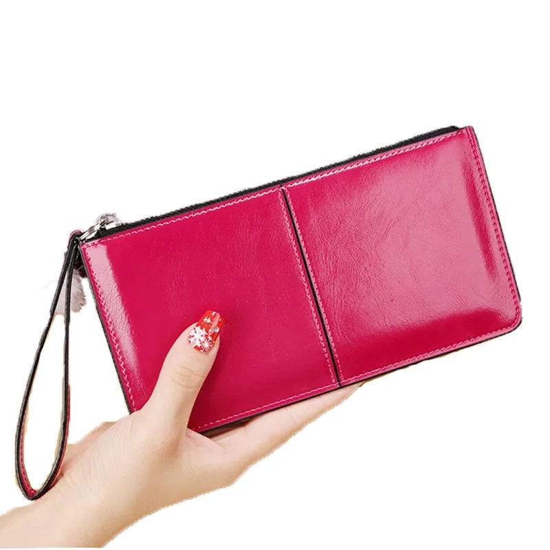 

Varnish PU Leather Long Wallet for Women 2019 with Wrist Strap Large Capacity Hasp Purse Zipper Money Bag Lady Leather Clutch