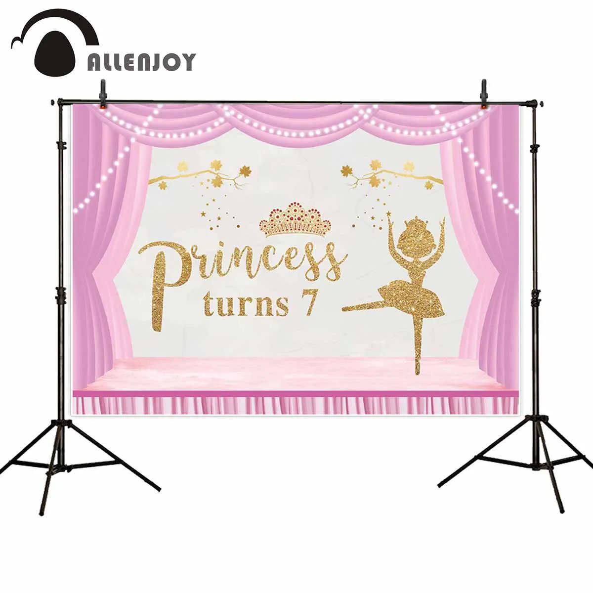 Muzi 7x5ft Happy Birthday Photography Backdrops Pink Curtain Gold Dancing Ballet Girl Background for Princess Baby Shower Cake Table Decorations Photo Booth Banner Studio Props W-3382
