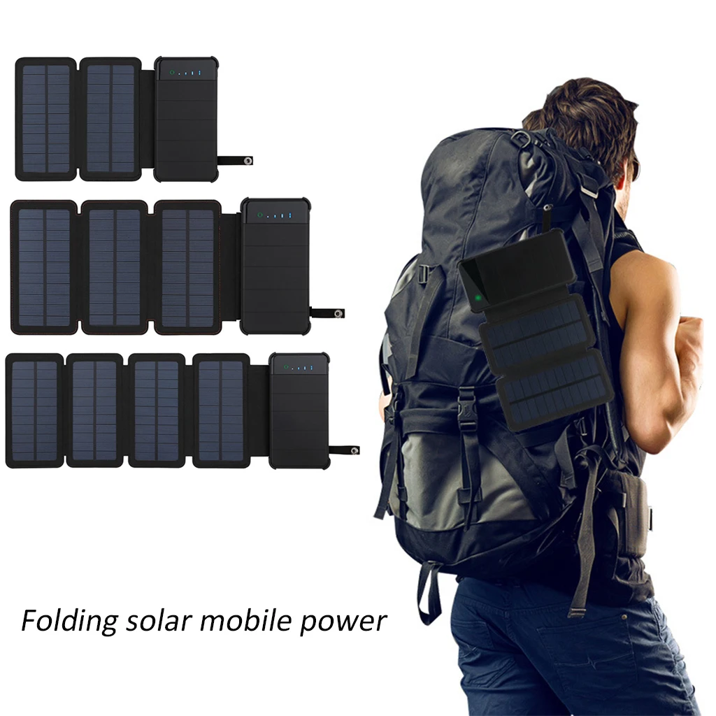 Outdoor Portable Folding Foldable Waterproof Solar Panel Charger Mobile Power Bank 10000mAh For Cellphone Battery Dual USB Port