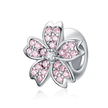 

Pink Cherry blossom Flower Charm Stopper for Women 100% 925 Sterling Silver Charms Bracelet & Bangle European Jewelry SCC1291