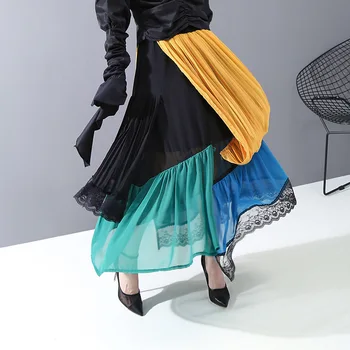 

Fashionable Female Chiffon Lace Colorful Skirts Womens Charming Ladies Outwear Chic Long Skirt Women Irregular High Waist Skirt