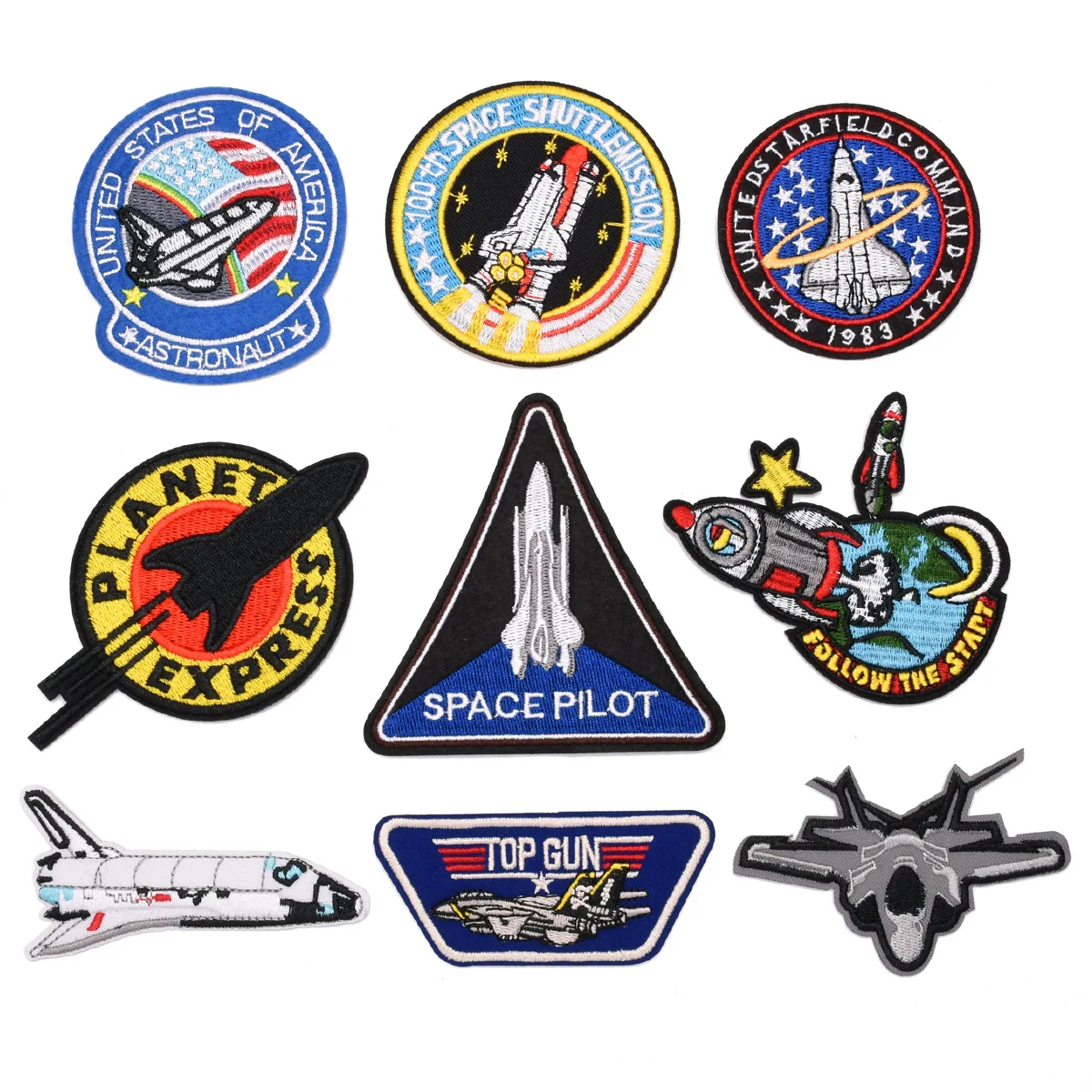 

Computer Embroidery Label Sticking Aircraft Rocket Hot Selling SPACE PILOT TOP GUN SPACE PILOT iron on patches badge