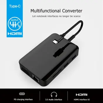 

9 in 1 Type-C HUB Adapter Type C to PD Dock 2 USB 3.0 Port 4K HDMI 1080P VGA RJ45 TF card slot 3.5mm Audio Jack For Macbook Pro