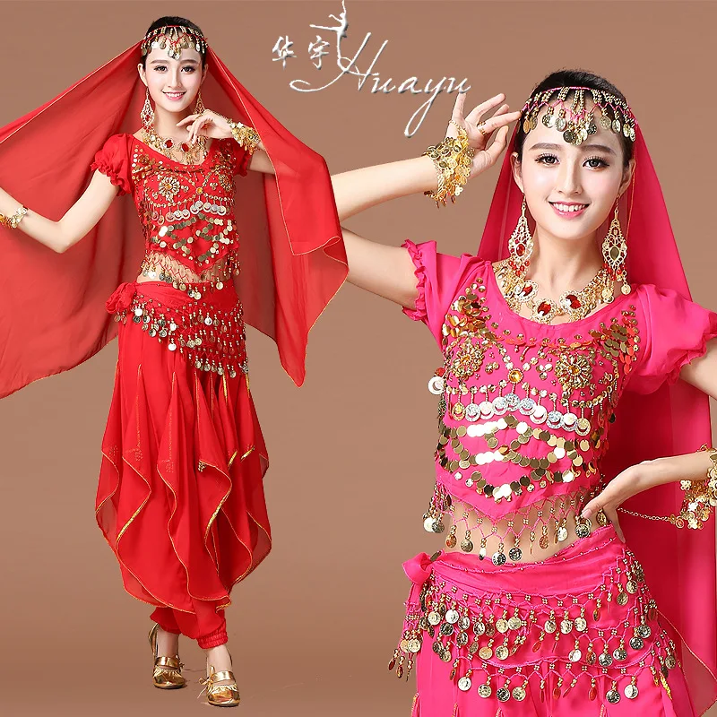 

Huayu Dance New Style Autumn And Winter Indian Dance Belly Dance Nation Stage Performance Short Sleeve Rotating Pants Suit Women