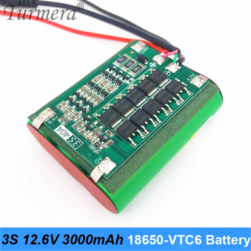 3S 10.8V 12.6V 3000mAh Reachargeable Lithium Battery Pack  US18650VTC6 3000mAh 30A Battery Cell with 3S 40A BMS for Screwdriver 04