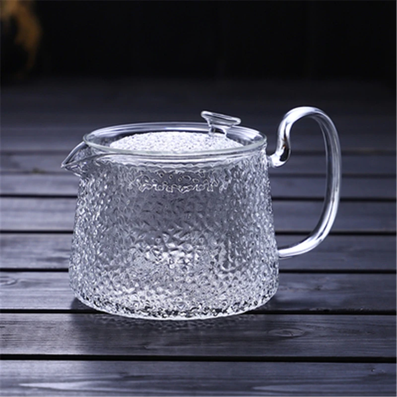 550ml Hammer stripe pot Glass cup teapot single pot Kungfu bubble teapot tea high temperature filter flower teapot tea set - Color: Transparent handle