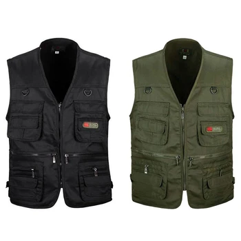 

2Pcs Men's Fishing Vest with Multi-Pocket Zip for Photography / Hunting / Travel Outdoor Sport XXL Black & Green Army