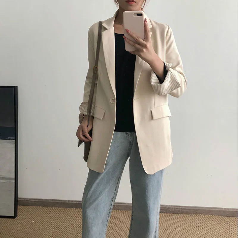 

Plus size women's mid-length jacket high quality 2020 new autumn casual loose solid color ladies blazer Trendy little suit