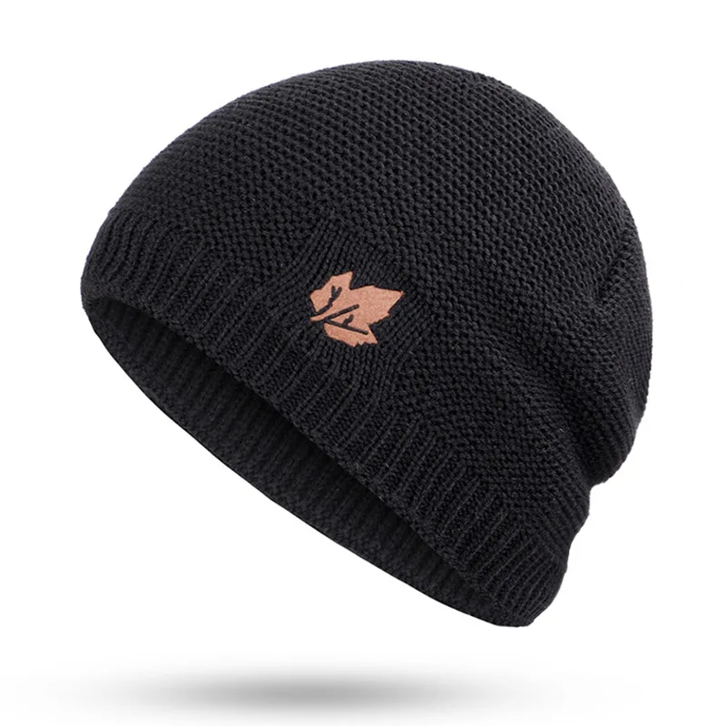 Black B Новые зимние вязаные шапки мужские лыжные утепленные Skullies Брендовые женские уличные кости плюс бархатные зимние шапки теплые и мужские свободные - Цвет: Black B