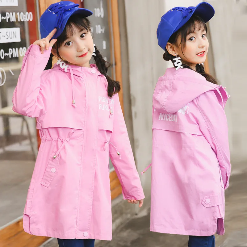 

Girls' Wind Coat 2019 New Style Spring And Autumn Korean-style Children Middle Long Coat Big Boy Fashionable Western Style Overc