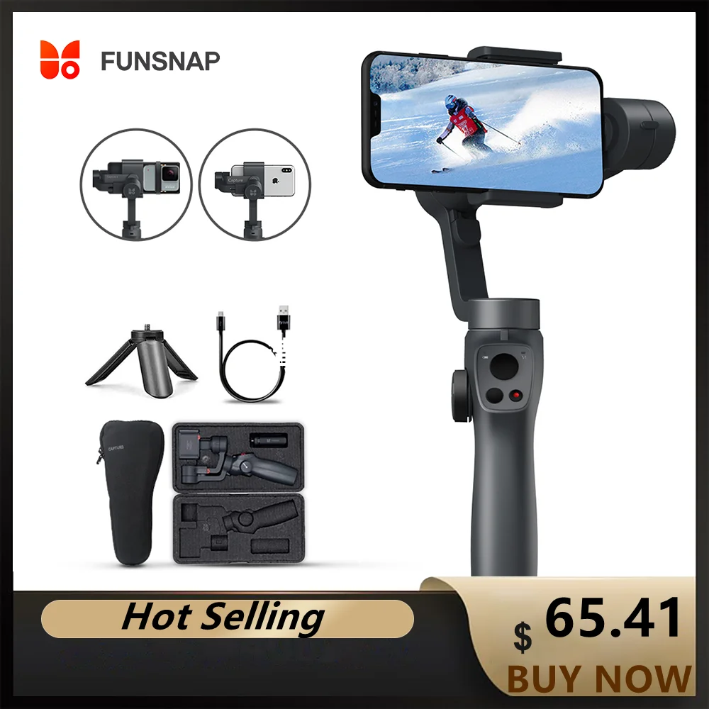Funsnap Capture2 3 osi ręczny stabilizator Gimbal dla Smartphone Samsung Iphone X XR 8 7 Gopro kamera akcja EKEN 1 Gimbal zestaw