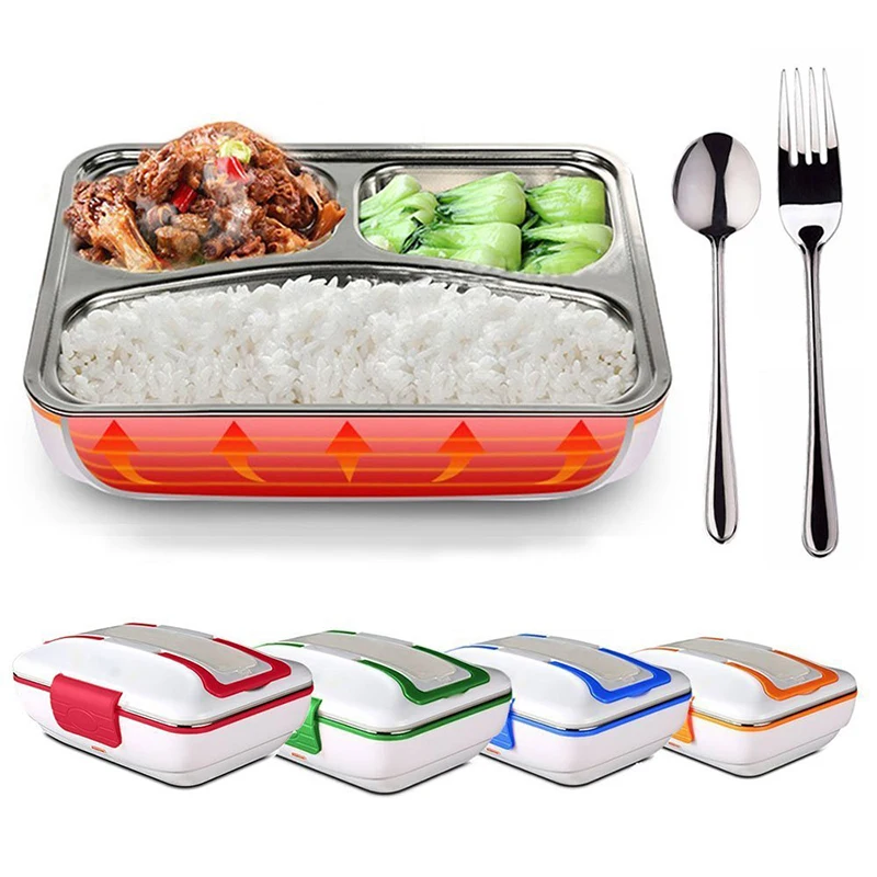 220V Electric Heated Lunch Box Portable Stainless Steel Bento Meal Warmer Food Container Lunchbox with Tableware | Дом и сад