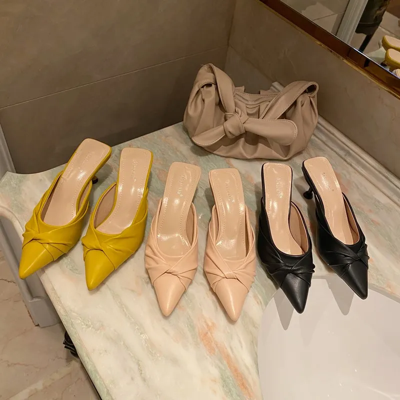 

Fashionable new slim heel women's shoes simple pointed shallow mouth slippers