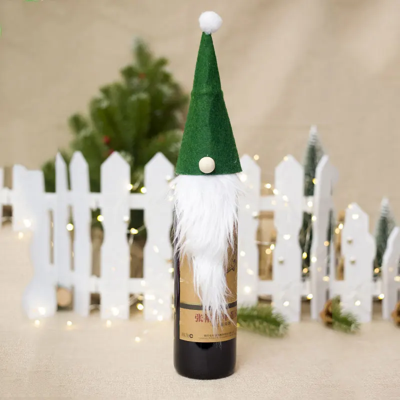 green Christmas Decorations for Home Santa Claus Snowman Wine Bottle Dust Cover New Year Dinner Table Decor Noel Xmas Gift - Цвет: green